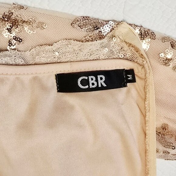 CBR Women's Mini Formal Dress Size Medium Nude Rose Gold Sequins Wedding Evening - Picture 12 of 14